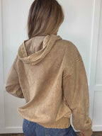 Gabby Acid Wash Fleece Hoodie in Camel