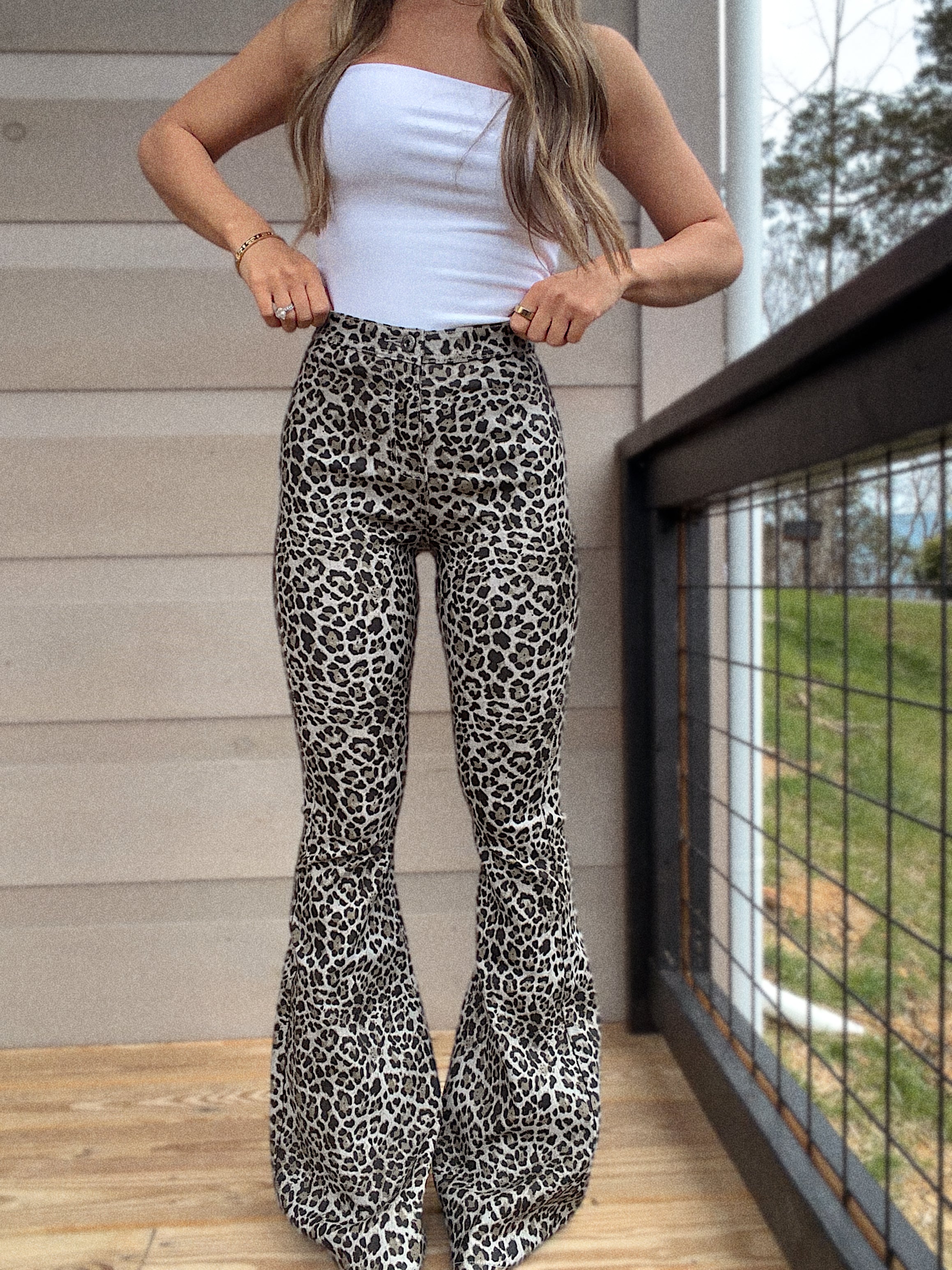 Fiona Leopard Flare Jeans – High Waisted Bell Bottoms