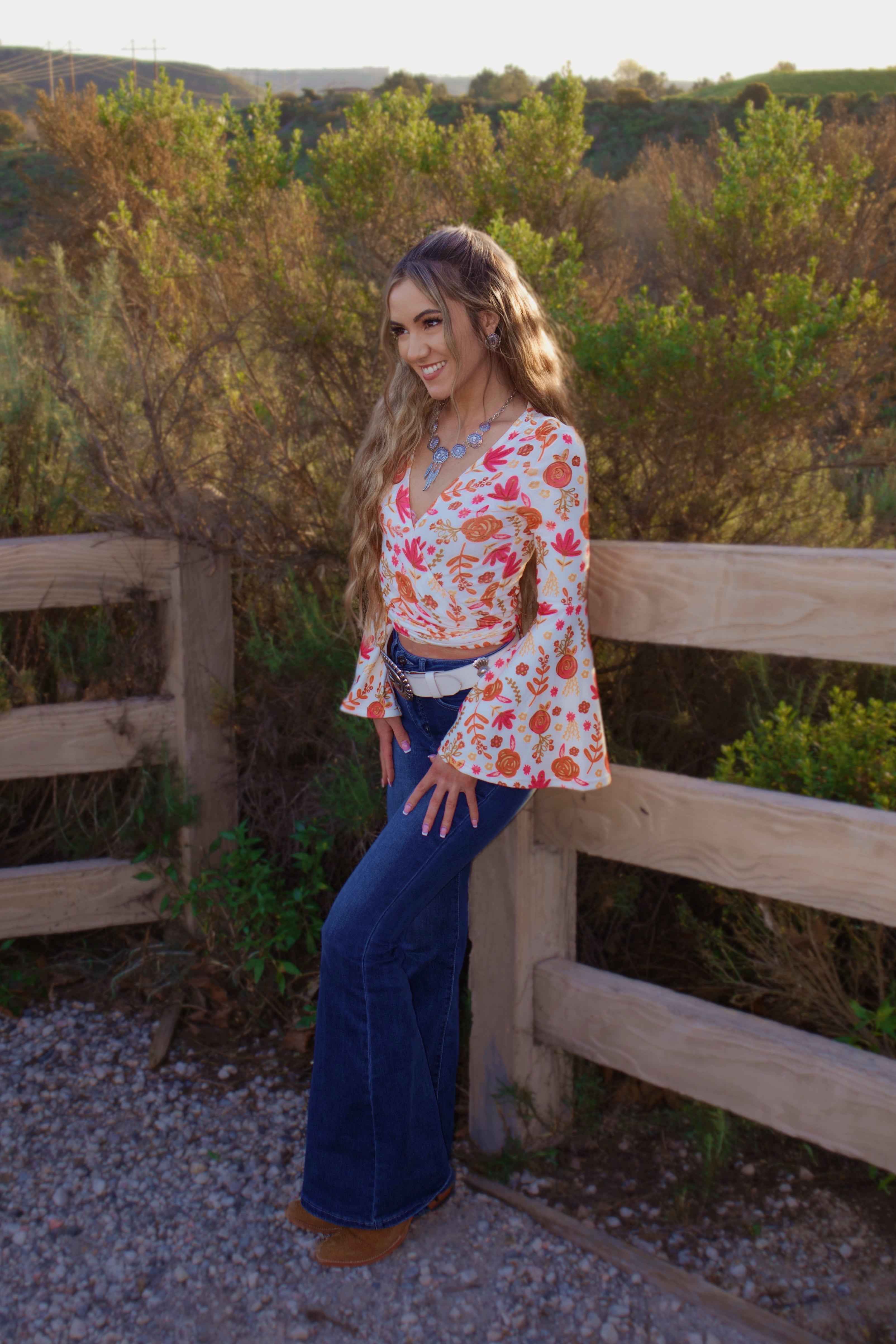 Fiona High Waisted Bell Bottom Flare Jeans – Medium Wash Denim