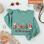 ’Tis The Season Comfort Colors long sleeve Christmas shirt featuring a festive holiday graphic on a soft garment-dyed 100% cotton tee in Island Reef