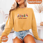 ’Tis The Season Comfort Colors long sleeve Christmas shirt featuring a festive holiday graphic on a soft garment-dyed 100% cotton tee in Mustard