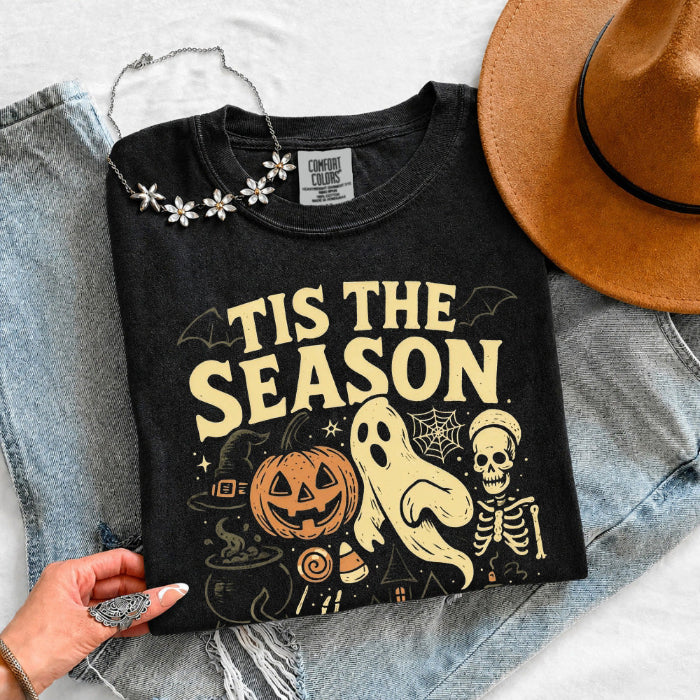 ’Tis The Season Halloween Comfort Colors T-shirt featuring a festive spooky-season graphic on a relaxed garment-dyed cotton tee in Black