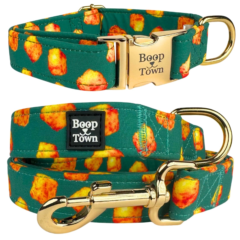 Boop Town Dog Collar and Leash Set – Cotton Adjustable Set with Gold Hardware