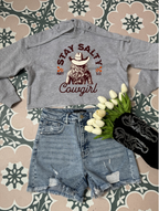 Stay Salty Christian Graphic Cropped Hoodie in Grey | Western Cowgirl Faith Shirt