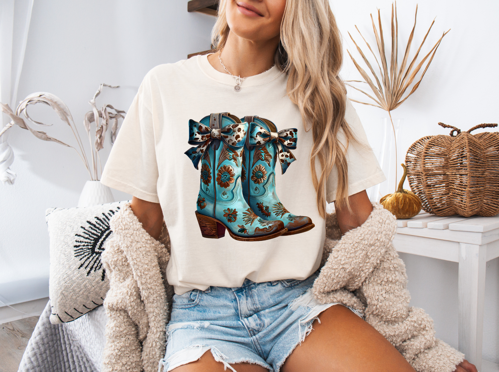 Dusty Boots Collection Turquoise Graphic Tee – Comfort Colors Western Shirt