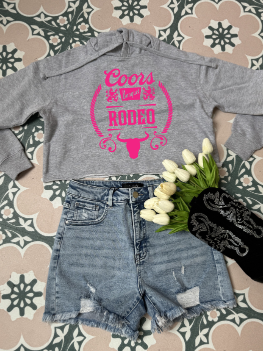 PINK Coors Graphic Cropped Sweatshirt with a pair of shorts