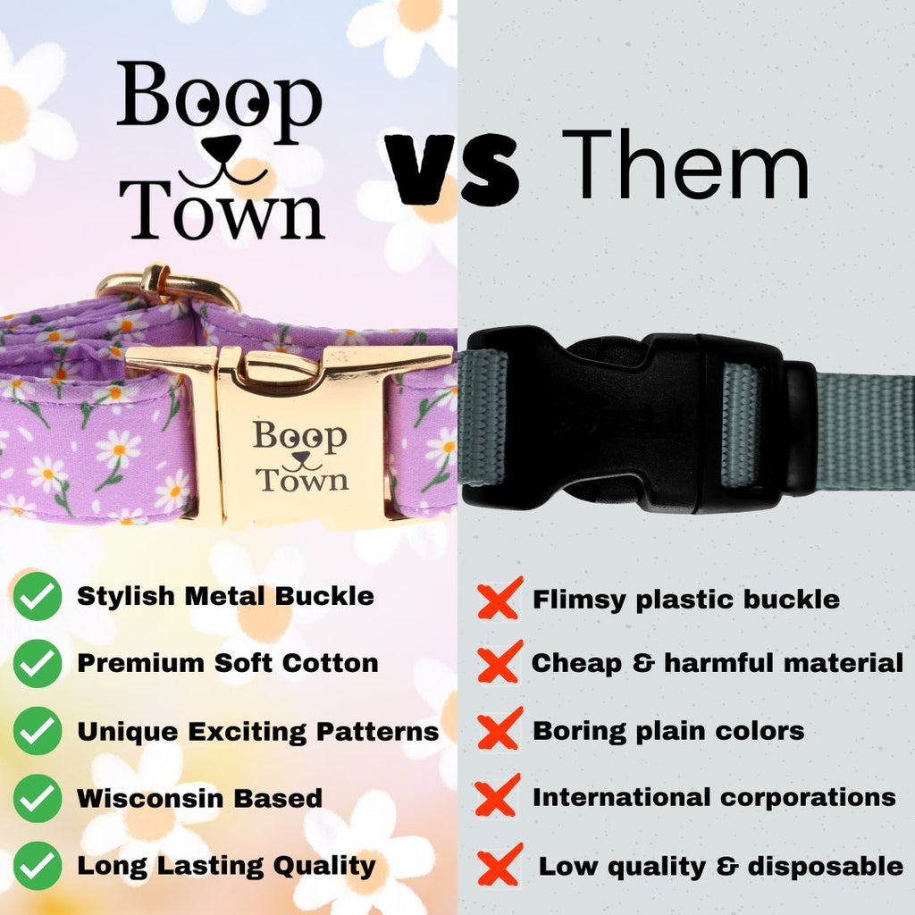 Boop Town Cotton Dog Collar – Adjustable Soft Collar with Gold Hardware