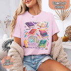 Velaris Comfort Colors T-shirt featuring a fantasy-inspired book lover graphic with magical celestial styling for fantasy romance readers and Bat Boys fans in Blossom.
