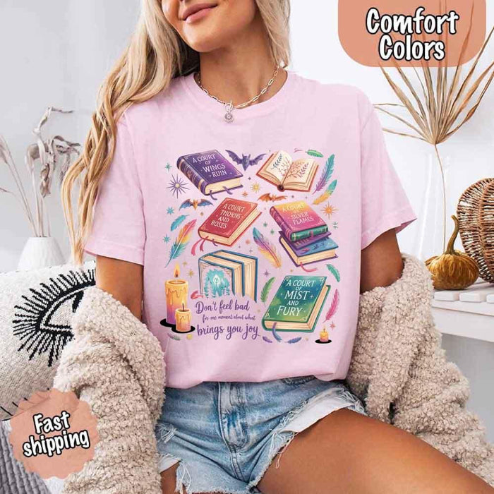 Velaris Comfort Colors T-shirt featuring a fantasy-inspired book lover graphic with magical celestial styling for fantasy romance readers and Bat Boys fans in Blossom.