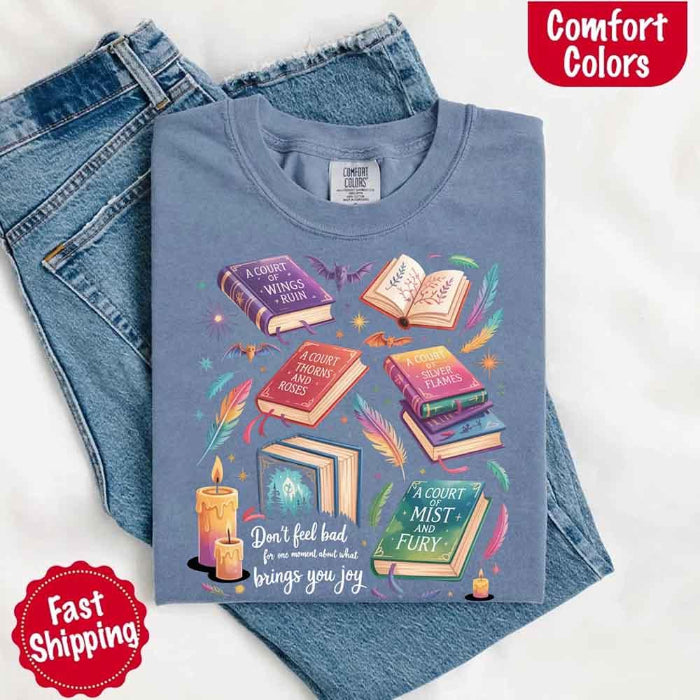 Velaris Comfort Colors T-shirt featuring a fantasy-inspired book lover graphic with magical celestial styling for fantasy romance readers and Bat Boys fans in Blue Jean.
