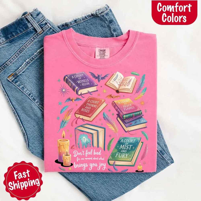 Velaris Comfort Colors T-shirt featuring a fantasy-inspired book lover graphic with magical celestial styling for fantasy romance readers and Bat Boys fans in Crunchberry.