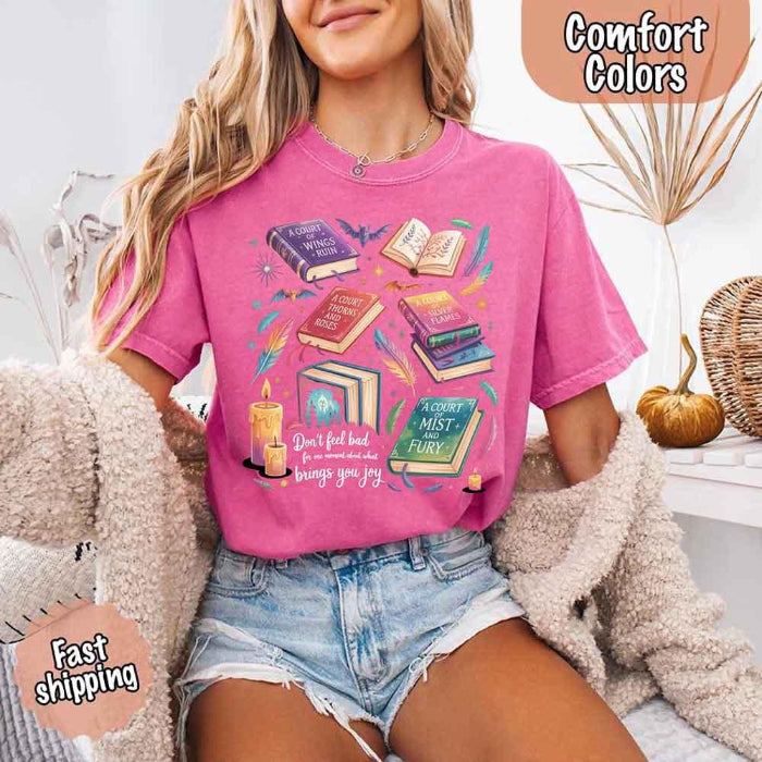 Velaris Comfort Colors T-shirt featuring a fantasy-inspired book lover graphic with magical celestial styling for fantasy romance readers and Bat Boys fans in Crunchberry.