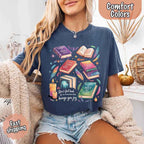 Velaris Comfort Colors T-shirt featuring a fantasy-inspired book lover graphic with magical celestial styling for fantasy romance readers and Bat Boys fans in Denim.