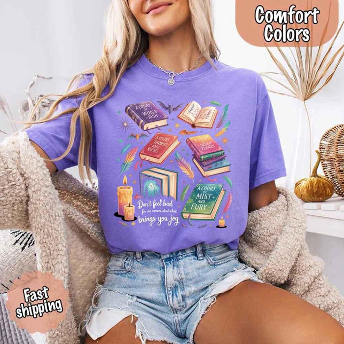 Velaris Comfort Colors T-shirt featuring a fantasy-inspired book lover graphic with magical celestial styling for fantasy romance readers and Bat Boys fans in Violet.