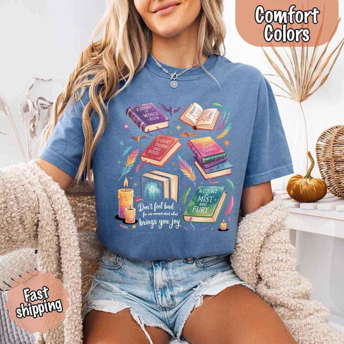 Velaris Comfort Colors T-shirt featuring a fantasy-inspired book lover graphic with magical celestial styling for fantasy romance readers and Bat Boys fans in Blue Jean.