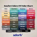 Color chart with folded fabric swatches labeled with color names and 'adorb' branding.