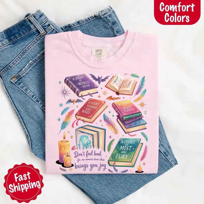 Velaris Comfort Colors T-shirt featuring a fantasy-inspired book lover graphic with magical celestial styling for fantasy romance readers and Bat Boys fans in Blossom.