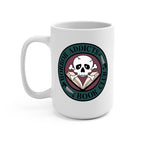 Horror Addicts Book Club design featuring a white skull and crossbones over an open book with knife illustrations, gothic black lettering, and a deep teal and burgundy circular background.