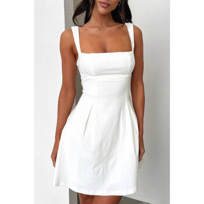 Solid Square Neck Fit Sleeveless Short Dress for Women | Fitted Mini Dress