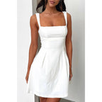 Solid Square Neck Fit Sleeveless Short Dress for Women | Fitted Mini Dress
