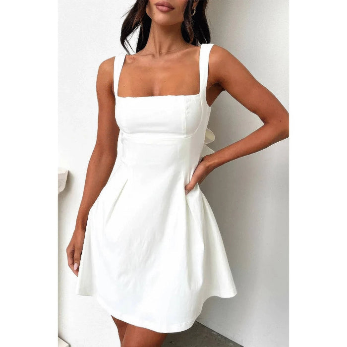Solid Square Neck Fit Sleeveless Short Dress for Women | Fitted Mini Dress