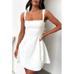 Solid Square Neck Fit Sleeveless Short Dress for Women | Fitted Mini Dress