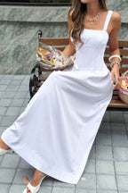 Square Neck A Line Sleeveless Flowy Long Dress