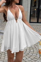 Metal Buckle Camisole A-Line Mini Dress | Women's Sleeveless Mini Dress in White
