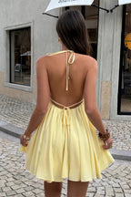 Metal Buckle Camisole A-Line Mini Dress | Women's Sleeveless Mini Dress in Yellow