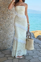 Women’s solid off-the-shoulder lace maxi dress featuring a fitted bodycon silhouette, romantic lace detailing, soft stretch fabric, and an elegant floor-length design in Yellow.
