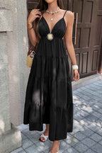 High Waist Sleeveless Open Back Maxi Dress | Elegant Women's Formal Dress in Black