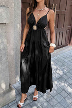 High Waist Sleeveless Open Back Maxi Dress | Elegant Women's Formal Dress in Black