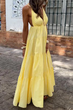 High Waist Sleeveless Open Back Maxi Dress | Elegant Women's Formal Dress in Yellow