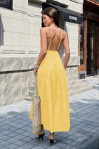 High Waist Sleeveless Open Back Maxi Dress | Elegant Women's Formal Dress in Yellow