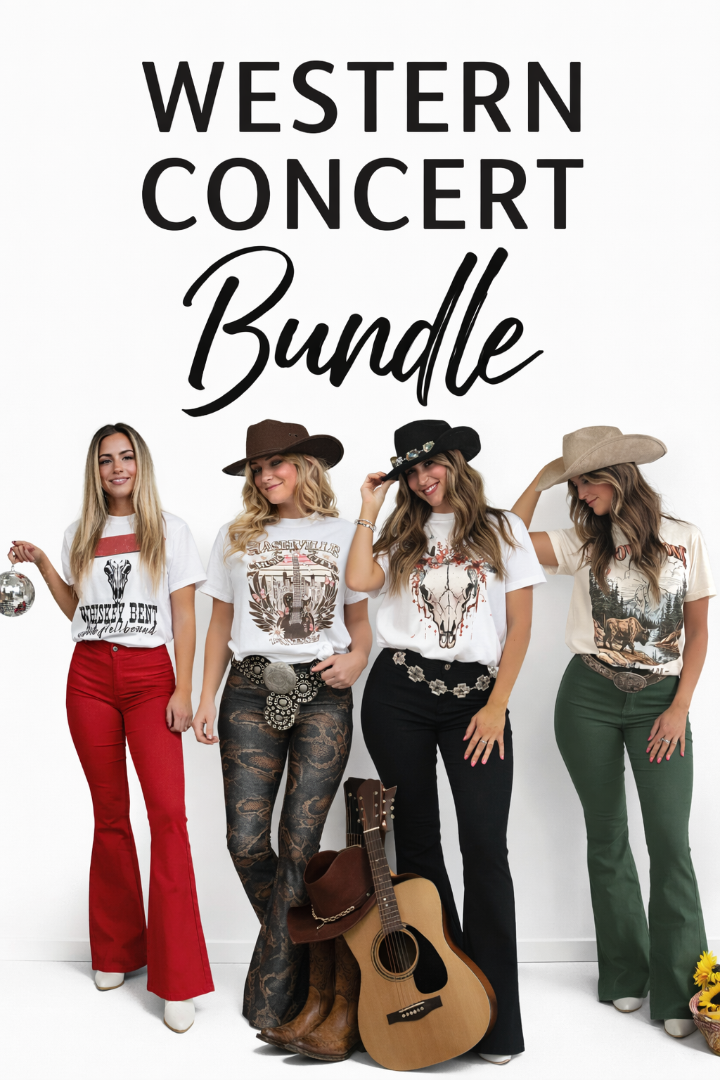 Western Country Roads Concert Bundle – Flare Jeans + Western Tee Outfit