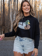 Patch Work Mallard Graphic Cropped hoodie in Black