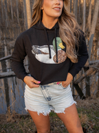 Patch Work Mallard Graphic cropped hoodie in black