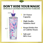 Set of two officially licensed WICKED 24-ounce insulated stainless steel tumblers featuring Glinda and Elphaba silhouette designs with two removable lids and four straws.