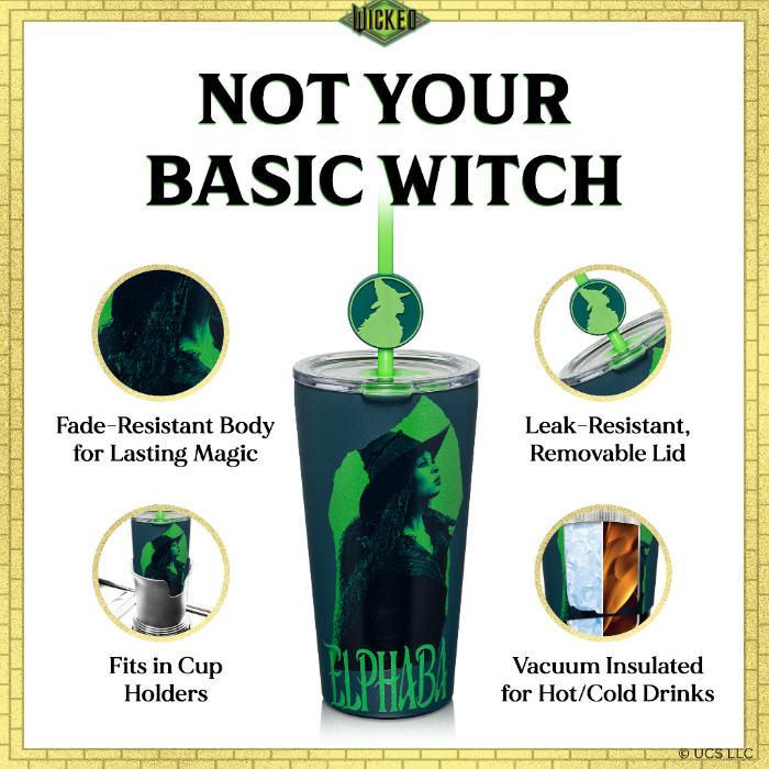 WICKED 16-ounce blind box stainless steel tumbler with lid, straws, and decorative topper, available in one of six randomly selected collectible designs including a secret edition.