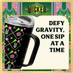 Officially licensed WICKED black 12-ounce insulated stainless steel camp mug with WICKED branding and a sip-through lid.