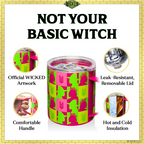 Officially licensed Wicked pink 12 oz stainless steel insulated camp mug with sip-through lid and gift-ready packaging.