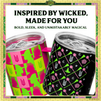 Officially licensed WICKED black 12-ounce insulated stainless steel camp mug with WICKED branding and a sip-through lid.