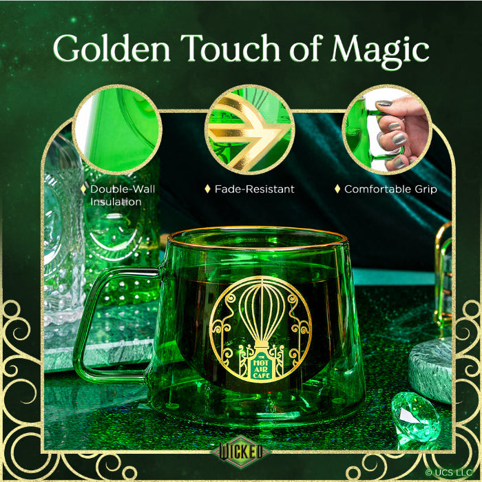 Set of two WICKED-inspired 8-ounce crystal-clear glass Ozpresso coffee cups with a whimsical, spellbinding finish.