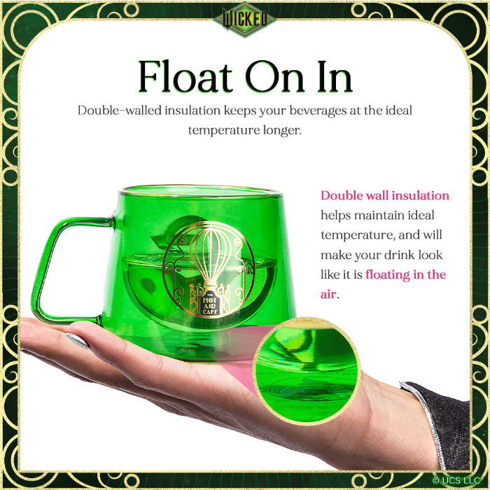Set of two WICKED-inspired 8-ounce crystal-clear glass Ozpresso coffee cups with a whimsical, spellbinding finish.