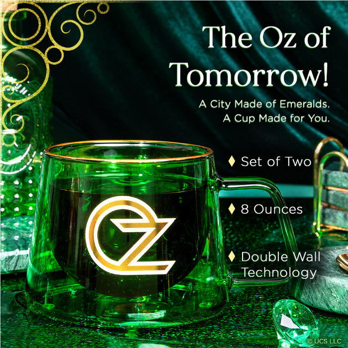 Set of two WICKED-inspired 8-ounce crystal-clear glass Ozpresso coffee cups with a whimsical, spellbinding finish.