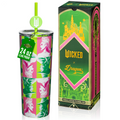 Officially licensed WICKED 24-ounce stainless steel insulated tumbler featuring portraits of Glinda and Elphaba with a removable lid and straws.