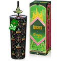 Officially licensed WICKED Enchanted 24-ounce insulated stainless steel tumbler with removable lid and two straws with decorative toppers.