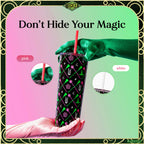 Officially licensed WICKED Elphaba and Glinda 24-ounce insulated stainless steel tumbler with removable lid, pink straw, and white straw.