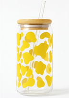 Cow Print Iced Coffee Glass Cup – 16oz Glass with Bamboo Lid