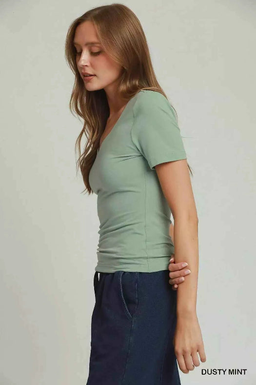Umgee Sweetheart Neckline Front Double-Lined Top